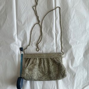 Zoe Adams Silver Beaded Evening Clutch with Strap